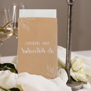 100 stuks bruine papieren zakdoekjes voor bruiloftsgasten, speciaal ontworpen voor tranen van vreugde met handig zakdoekzakje