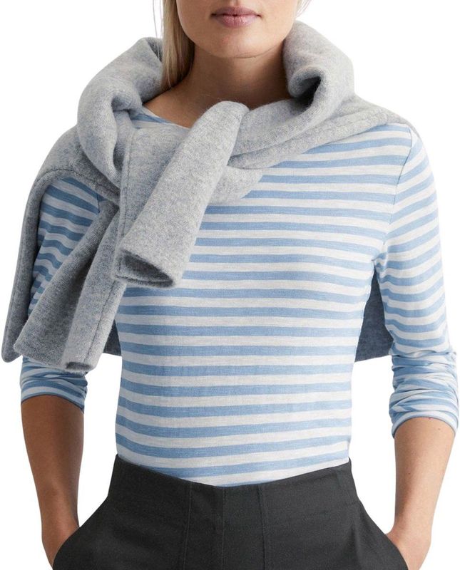 Marc O'Polo Damesshirt met lange mouwen van biologisch katoen, gestreept, Multi/Fresh Sky, XXS