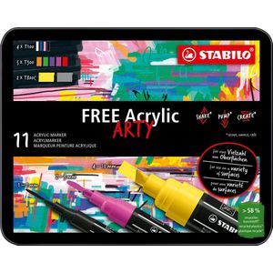 STABILO FREE - Acryl Marker - Start Set - 11 Acryl Markers - 3 Verschillende Tip Sizes