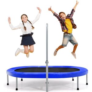 Dubbele vrijetijdstrampoline voor kinderen, 154 x 90 cm (l x b), opvouwbare fitnesstrampoline, verstelbare handgreep, ovale rebounder, voor kinderen en volwassenen, maximale belasting van