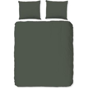 Zachte Katoen/Satijn Eenpersoons Dekbedovertrek Uni Olijf Groen | 140x200/220 | Luxe En Comfortabel | Hoogwaardige Kwaliteit