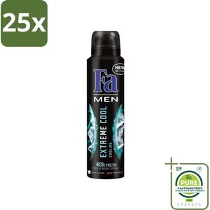 25 x Fa Men - Extreme Cool - Deodorant Spray - Coolend - 150 ml - Grootverpakking - Mannen Deodorant - Deodorant Spray - Koele Geur - Frisse Geur - Langdurige Bescherming