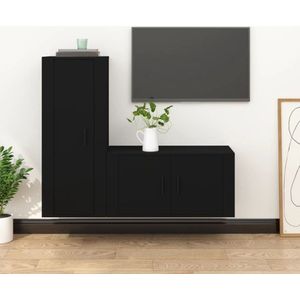 The Living Store Televisiekastenset - Klassiek - TV-meubel - 80x34.5x40 cm - 40x34.5x100 cm - Zwart hout