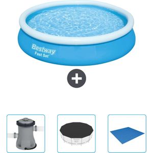 Bestway Rond Opblaasbaar Fast Set Zwembad - 366 x 76 cm - Blauw - Inclusief Pomp - Afdekzeil - Grondzeil