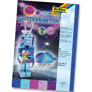 Folia Glitterkarton Ice (donkerblauw turkoois fuchsia oudroze en paars)