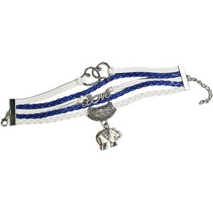 Fako Bijoux® - Multi Armband - Harten Love Olifant - Blauw/Wit