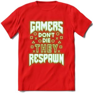 Gamers don't die T-shirt | Neon Groen | Gaming kleding | Grappig game verjaardag cadeau shirt Heren – Dames – Unisex | - Rood - L