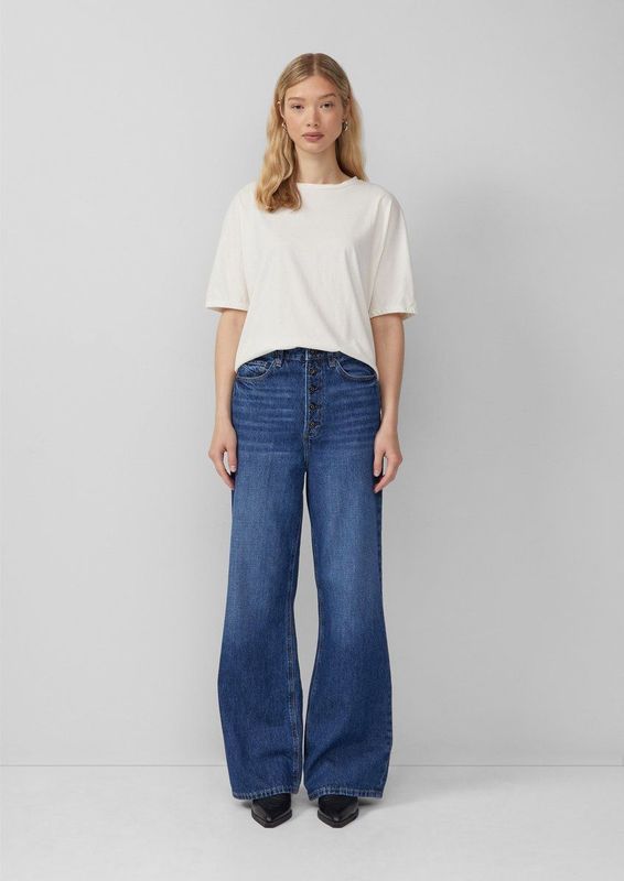 Jeans - Catie - Hoog Uitgesneden - Wijde Pijpen - Niet-stretch Denim - 5-pocket Ontwerp