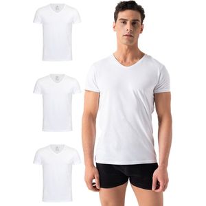 Burnell & Son Heren Ondershirt met V-hals - stretch - T-shirt met korte mouwen van katoen basic slim fit, 3 x Wit