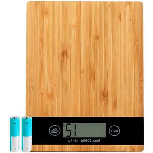 LCD display digital kitchen scale - up to 5 kg capacity - high-quality natural bamboo - cooking and household scales with tare function