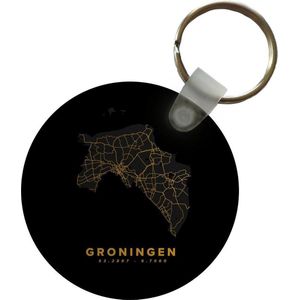 Sleutelhanger - Groningen - Nederland - Kaart - Black and gold - Plastic - Rond - Uitdeelcadeautjes