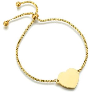 Plux Fashion Hartje Armband - Goud - 3mm/24cm - Sieraden - Gouden Armband - Heart Bracelet - Stainless Steel - Sieraden - Valentijn Armband - Schakel Armband - Sieraden Cadeau - Luxe Style - Duurzame Kwaliteit - Valentijn