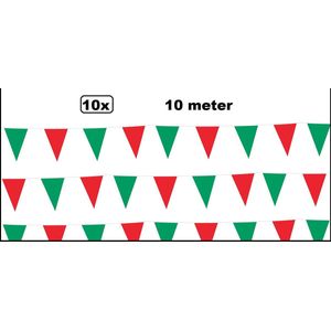 10x Vlaggenlijn rood/groen 10 meter - Thema feest festival verjaardag party carnaval kerst themafeest