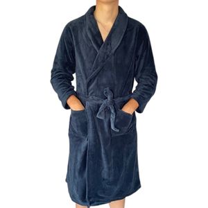 HL Tricot - Heren donker blauwe badjas - Maat XXL - Mannen - MARINE -