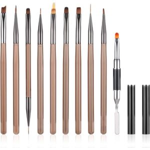 10 Pieces Nail Art Brush Set - Bruine Nail Art Penselen - Nail Art Ontwerp - Gel Nagel Borstel voor DIY Manicure Salon Thuis Nagel Borstel Set