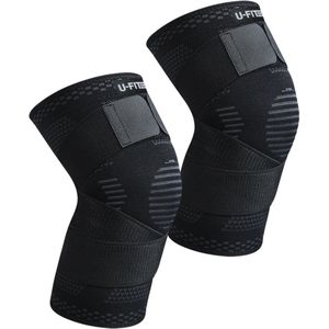 U Fit One Knie Brace met Band - 2 Stuks - Knee Sleeve - Kniebeschermers - Knieband - Knee Support & Bandage - Sportbrace - Zwart - Maat L