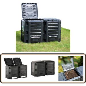 vidaXL Compostbak - 800L - Zwart - Weerbestendig Compostbak - Compostsysteem - Tuinaanleg - Moestuin - Biologische Tuinbouw