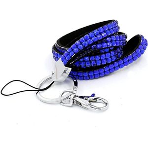 CKB ltd - Bling ID acryl strass stijl Lanyard nekband draaibare metalen clip keycord pashouder badgehouder sleutelhanger koord keykoord sleutelkoord Blauw