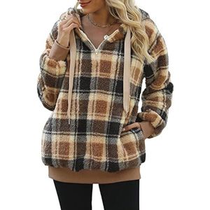 Oversized Sherpa Pullover Hoodie met Zakken - Fuzzy Fleece Sweatshirt in Bruin
