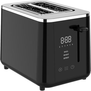 Safecourt Kitchen Broodrooster digitaal - Toaster - 6 Warmteniveaus - 2 Extra brede sleuven - 920W - RVS/Zwart