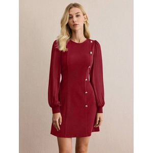 Elegante lange mouwen kokerjurk voor dames, feestelijke cocktailjurk, knielange zakelijke jurk Bordeaux XL