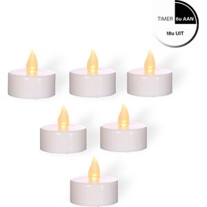 Comforder 6 LED Waxinelichtjes met Flikkerende Vlam - Elektrische Kaarsen met Timer - Theelichtjes incl Batterijen