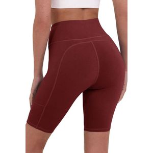 TCA Dames Equilibrium Yoga Hoge Taille Korte Broek met Telefoon Zakje - Cabernet, L