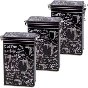 3x Zwart rechthoekige koffieblikken/bewaarblikken 19 cm - Koffie voorraadblikken - Koffiepads/koffiecups voorraadbussen