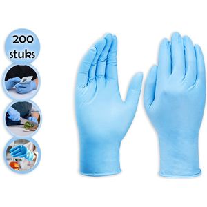 200 stuks nitril handschoenen synthetische onderzoekshandschoenen van vinyl - poedervrije, latexvrije, wegwerphandschoenen voor medisch gebruik, voedselbereiding en reiniging - Hoogwaardige en veelzijdige bescherming - MAAT S