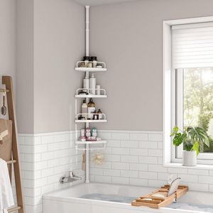 Hoogte verstelbare doucheplank met 4 laden - Wit, BCB001A, 85-305 cm, Badkamerplank Bathroom organizer