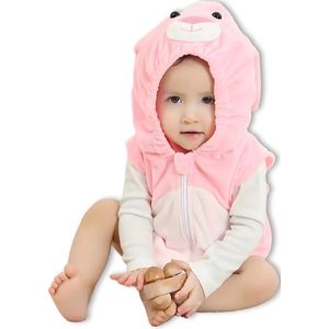 BoefieBoef Zomer Dieren Baby Romper Roze Konijn - Schattige en Comfortabele Onesie voor Baby's van 0-12 Maanden - Kraamcadeau Tip - Dierenpak - Verkleedkostuum - Verkleedkleding - Boxpak - Kruippak - Carnaval - Sinterklaas en Kerst Cadeau