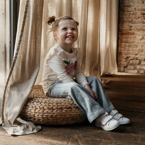 Sneakers - Wit - Microfiber Leer - Roze Glitter - Klittenbandsluiting