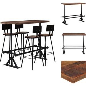 vidaXL Retro Barset - Gerecycled hout en staal - Bartafel 120x60x107cm - Stoel 45x36x99cm - Set tafel en stoelen