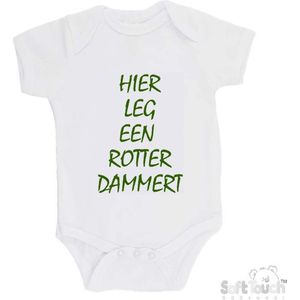 100% katoenen Romper | Hier leg een Rotterdammert | Verjaardagkado | verjaardag kado | grappig | jarig | Rotterdam | Feyenoord | cadeau | Cadeau | Wit/groen | Maat 68/74