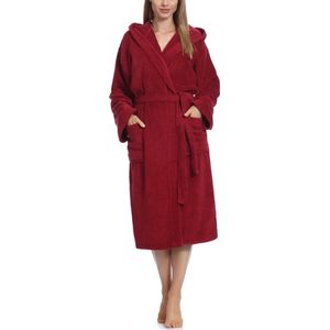 Ladeheid Dames Badjas met Capuchon - 100% Katoen - Wasmachine bestendig - Badstof - Wijnrood - S - LA-LA40-193-DG