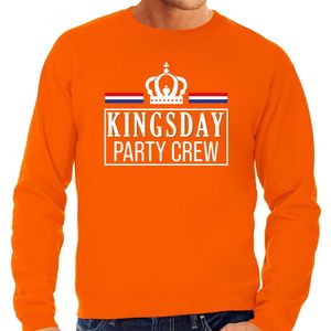 Koningsdag sweater Kingsday party crew - oranje met witte letters - heren - koningsdag outfit / kleding XL
