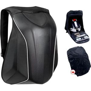 CarryQuest® - Carbon Fiber Motorhelm Rugzak 48L - Waterdichte Tas - Motor Rugzak - Harde Schaal - Turtle Bag - Innovatieve Motorfietstas - Waterbestendig - Grijs