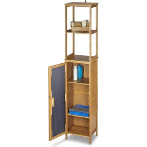 Badkamerkasten hoog bamboe - met 5 planken - staand rek - kastdeur - 170 x 335 x 28 cm - staand - natuur badkamerkasten hoog