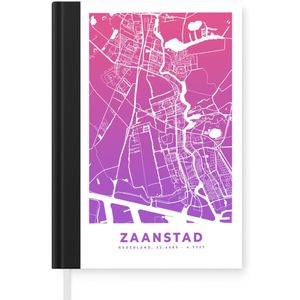 Notitieboek - Schrijfboek - Stadskaart - Zaanstad - Paars - Roze - Notitieboekje klein - A5 formaat - Schrijfblok - Plattegrond