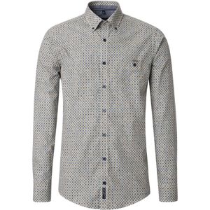 CASA MODA - Sport Casual Fit Overhemd - Bruin met Blauw en Wit Dessin - Strijkvriendelijk - Mouwlengte 72 cm