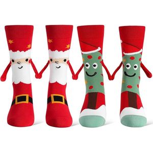 PULUZ 2-Paar Kerst Sokken Set - Houdende Handen Kerstman En Kerstboom Design - Katoen Dames Heren Sokken Rood Wit
