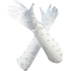 BamBella® - Handschoenen bruiloft feest Lang Wit Steentjes - dames - One Size