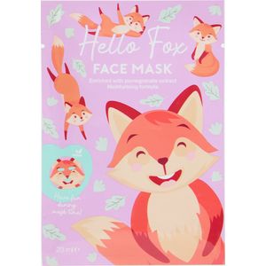 Hello Fox face mask - dieren gezichtsmasker - selfiemask print vos - vosje - vochtinbrengend - pomegranate - granaatappel - grappig selfie masker