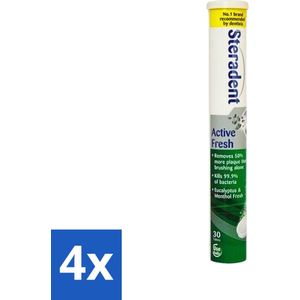 4 x Steradent - Reinigingstabletten - Active Fresh - Voor Kunstgebitten - 30 Tabletten - Kunstgebit Reiniging - Kunstgebit Tabletten - Tandsteen Verwijderen - Kunstgebit Schoonmaken - Frisse Adem