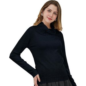 Manlee - m.l. Fijngebreide trui met wijde col en lange mouwen - Relaxed fit - Donkerblauw - Maat: S