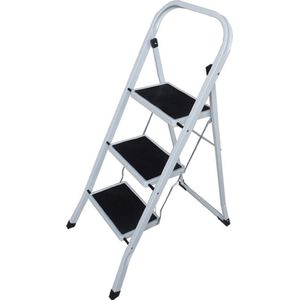 Trapladder - Staal - 3 treden - Grijs/Zwart - Anti-slip