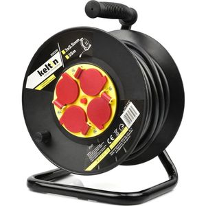 Keltin Verlengsnoer op haspel - 25m - 3x2,5mm - Thermische beveiliging - 4 stopcontacten