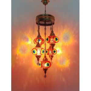 5 globe bollen Turkse hanglamp Oosterse kroonluchter multicolor mozaïek glas