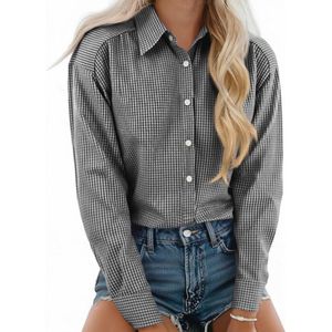 Dames Overhemd met Knopen - Geruite Lange Mouwen Blouse