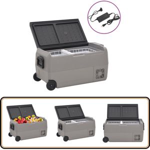 vidaXL Koelbox - 60L - Met wielen en LED - Zwart/Grijs Draagbare Koelbox - Elektrische Koelkast - Autokoelkast - Koelbox Voor Auto - Koelbox Met Wielen